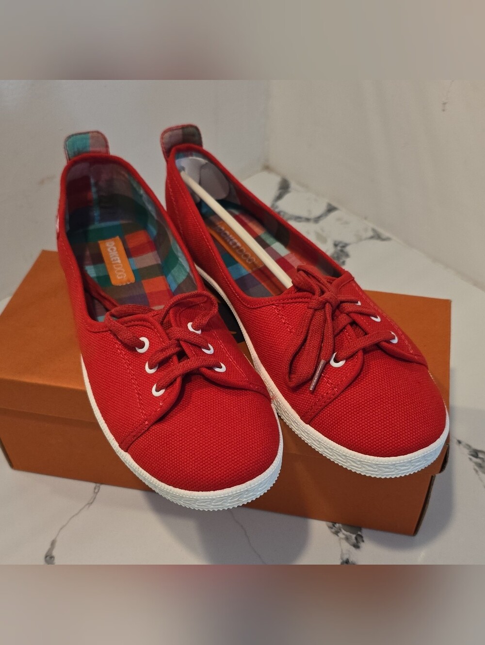 Rocket Dog canvas sneakers with plaid lining Unique ballet flat details